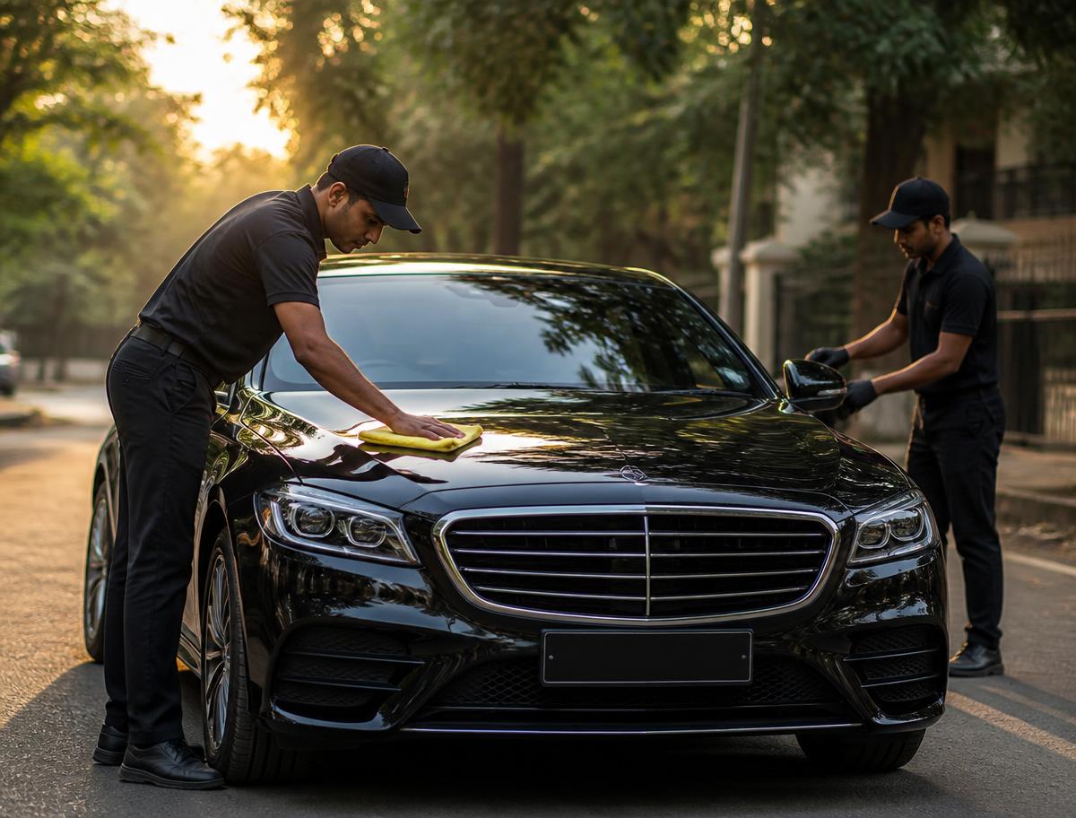 Mozo care experts detailing a car in Bengaluru